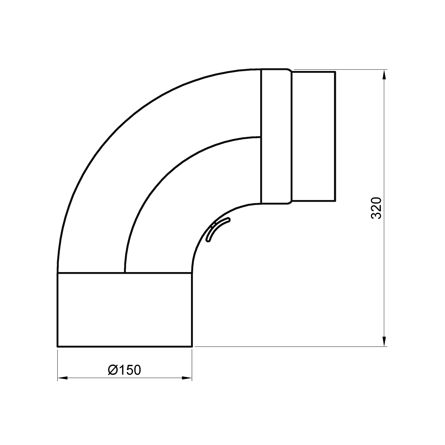 Raik Basic coude de tuyau de fumée 150mm gris fonte 90° tiré avec porte pour tuyau de fumée / conduit de fumée
