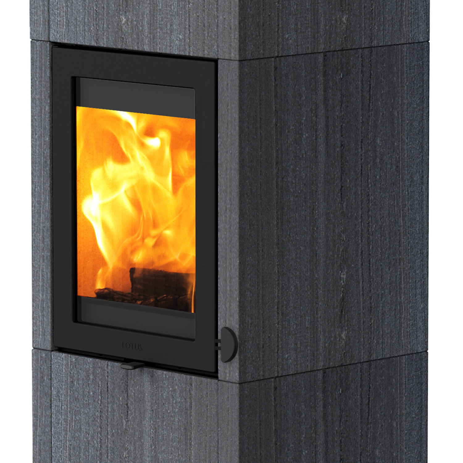Poêle à bois Lotus QM40 Indian Night, porte noire, sortie de fumée par le haut