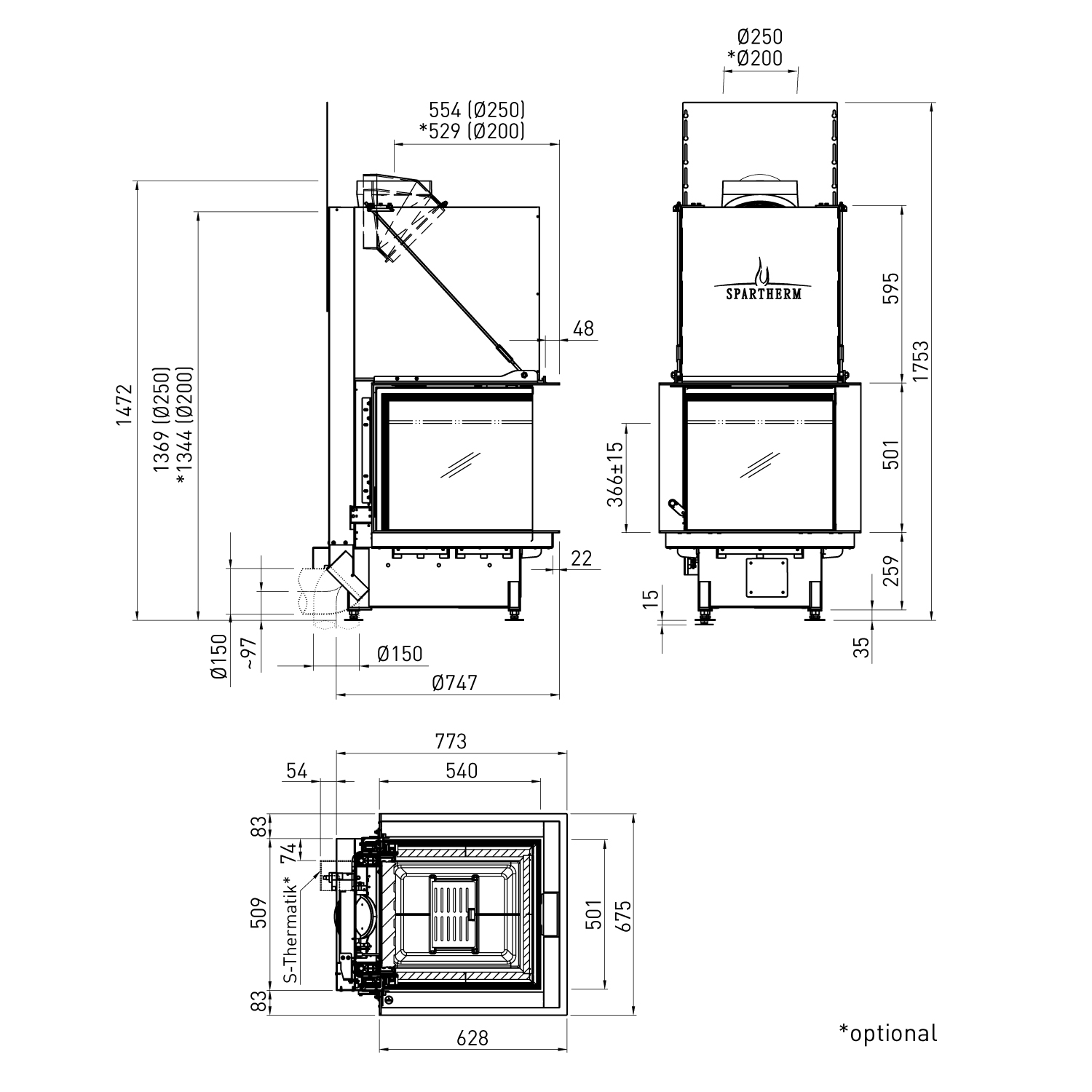 Spartherm Premium A-U-50h Insert de cheminée RRA Ø 200 mm