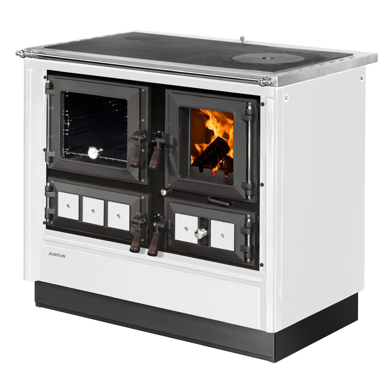 Justus Rustico-90 2.0 Poêle de cuisine en acier blanc, compartiment de cuisson à gauche