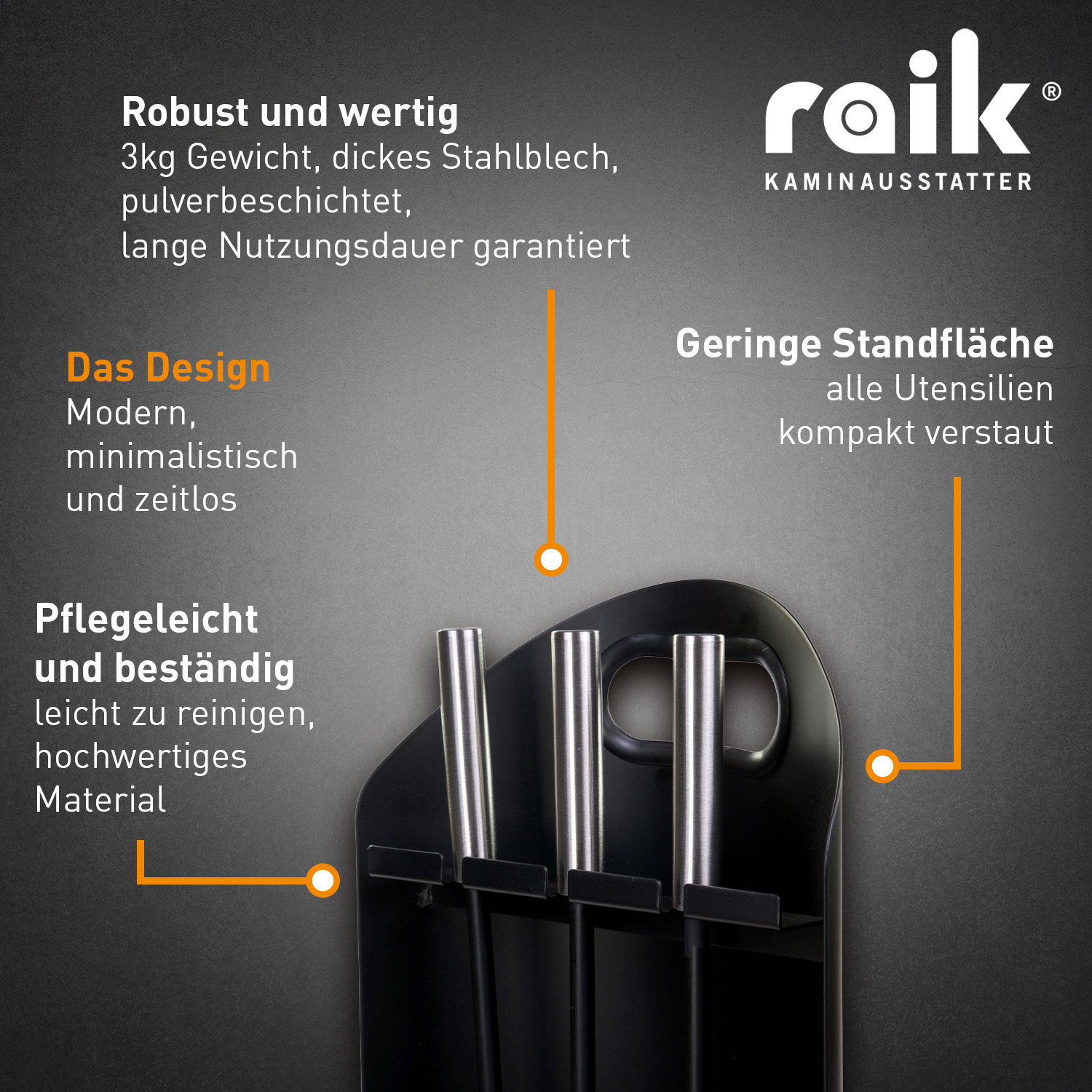 Raik Serviteur de cheminée Ludwig Set 4 pièces Noir