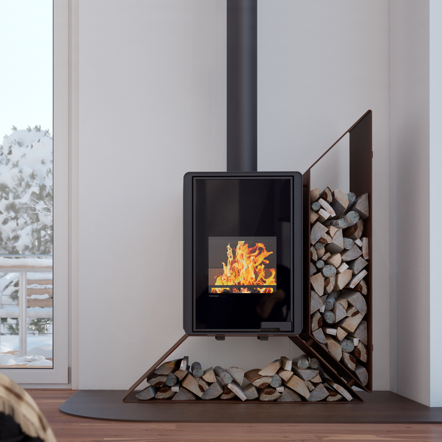 HS Flamingo Deluxe Kampa Poêle à bois Marron Étagère à droite