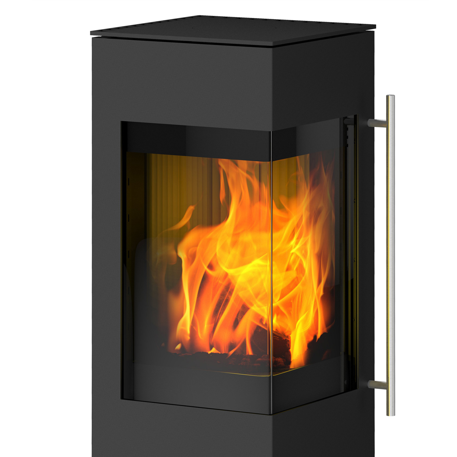 Olsberg Ipala Smart Compact poêle à bois en acier noir, charnière de porte à gauche, porte en acier avec module PowerBloc! inclus PowerBloc!