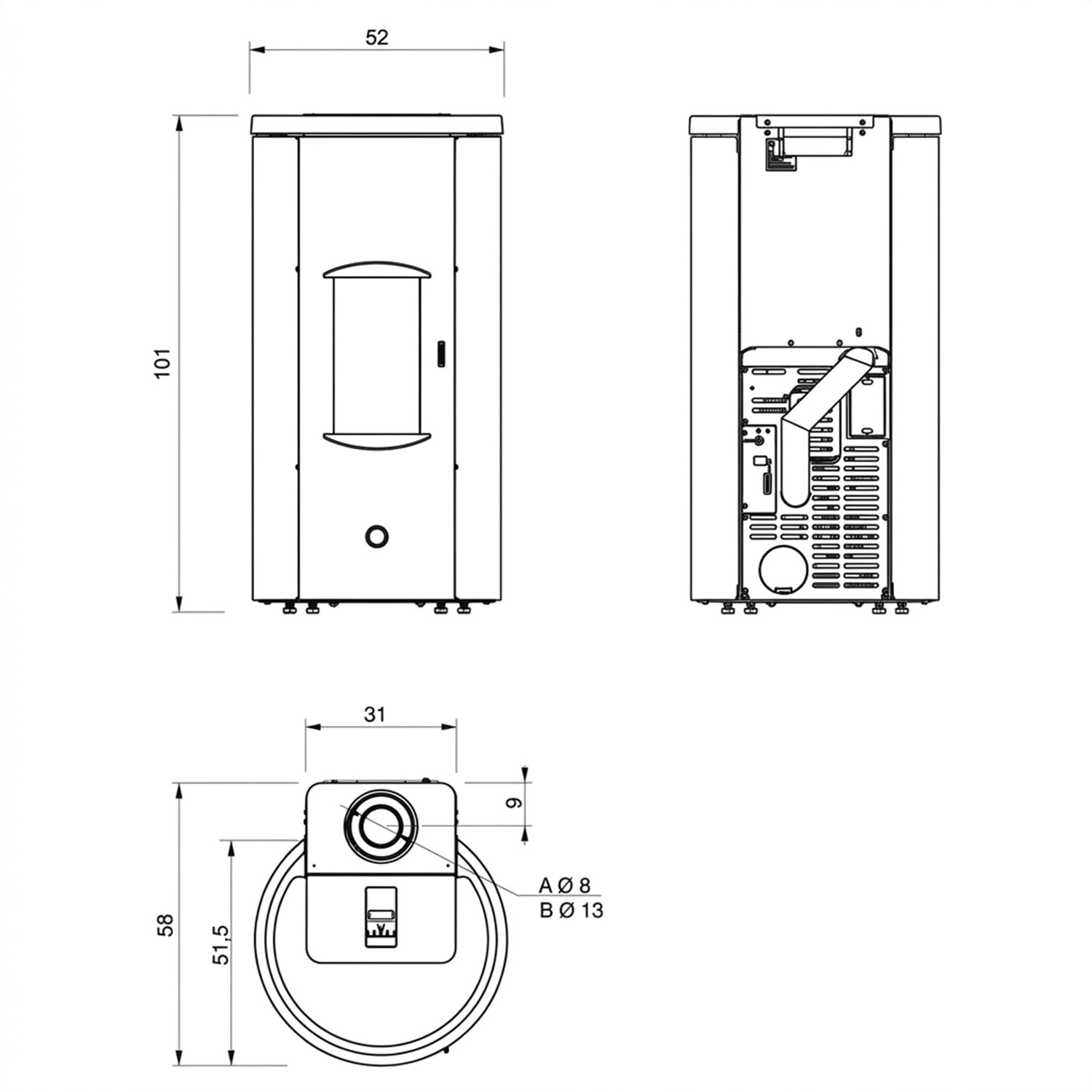 EK63 Like 80 Evo Poêle à granulés acier blanc COAX