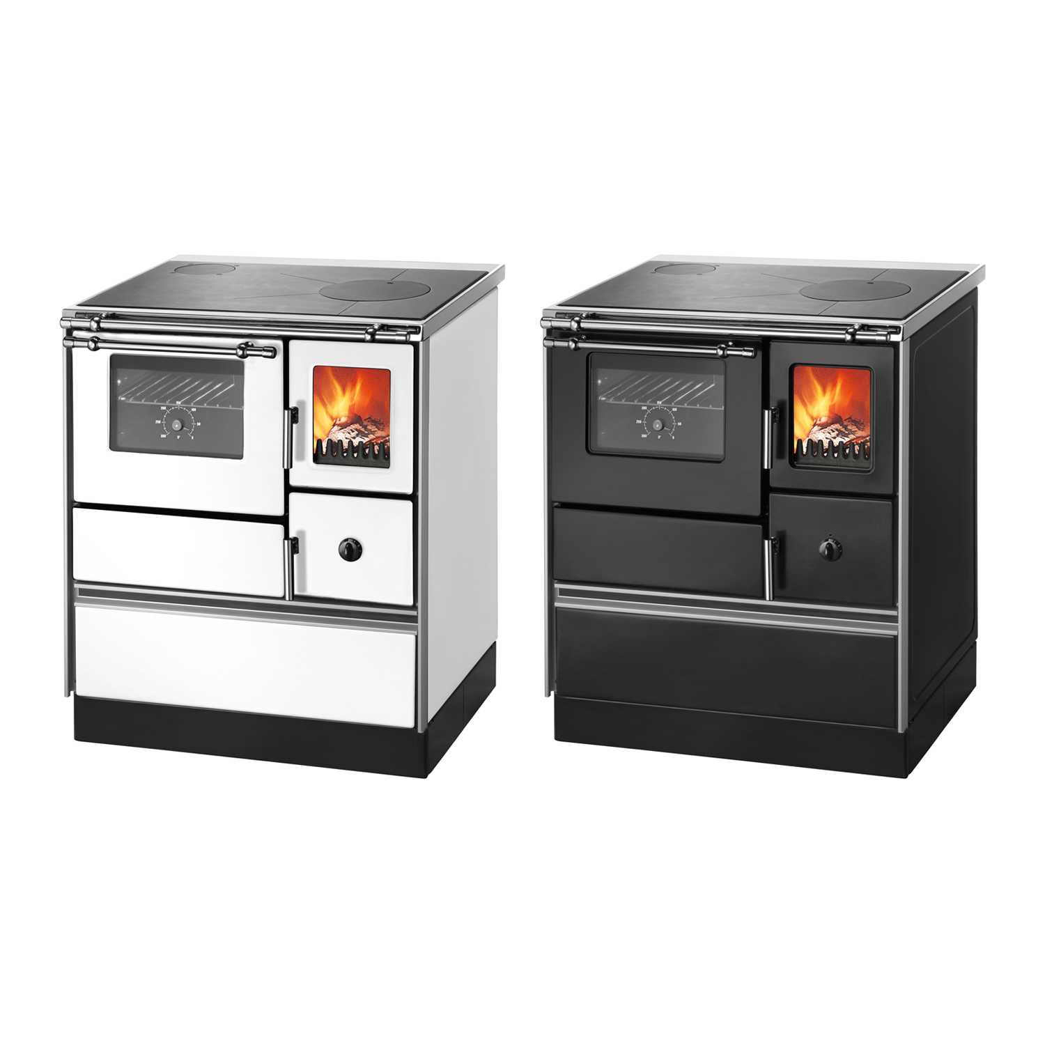 Wamsler K 176 F/A 70 Style Cuisinière à bois Noir, surface de cuisson en acier, four à gauche