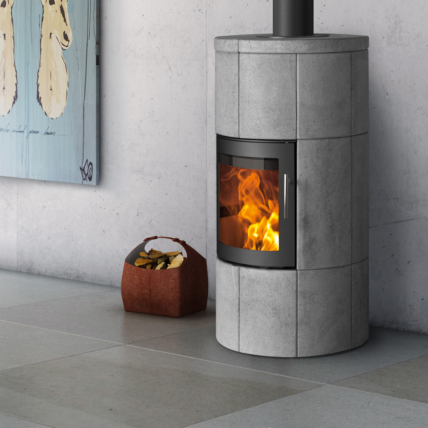 Poêle à bois Lotus M1 Noir / Pierre ollaire, évacuation des fumées par le haut