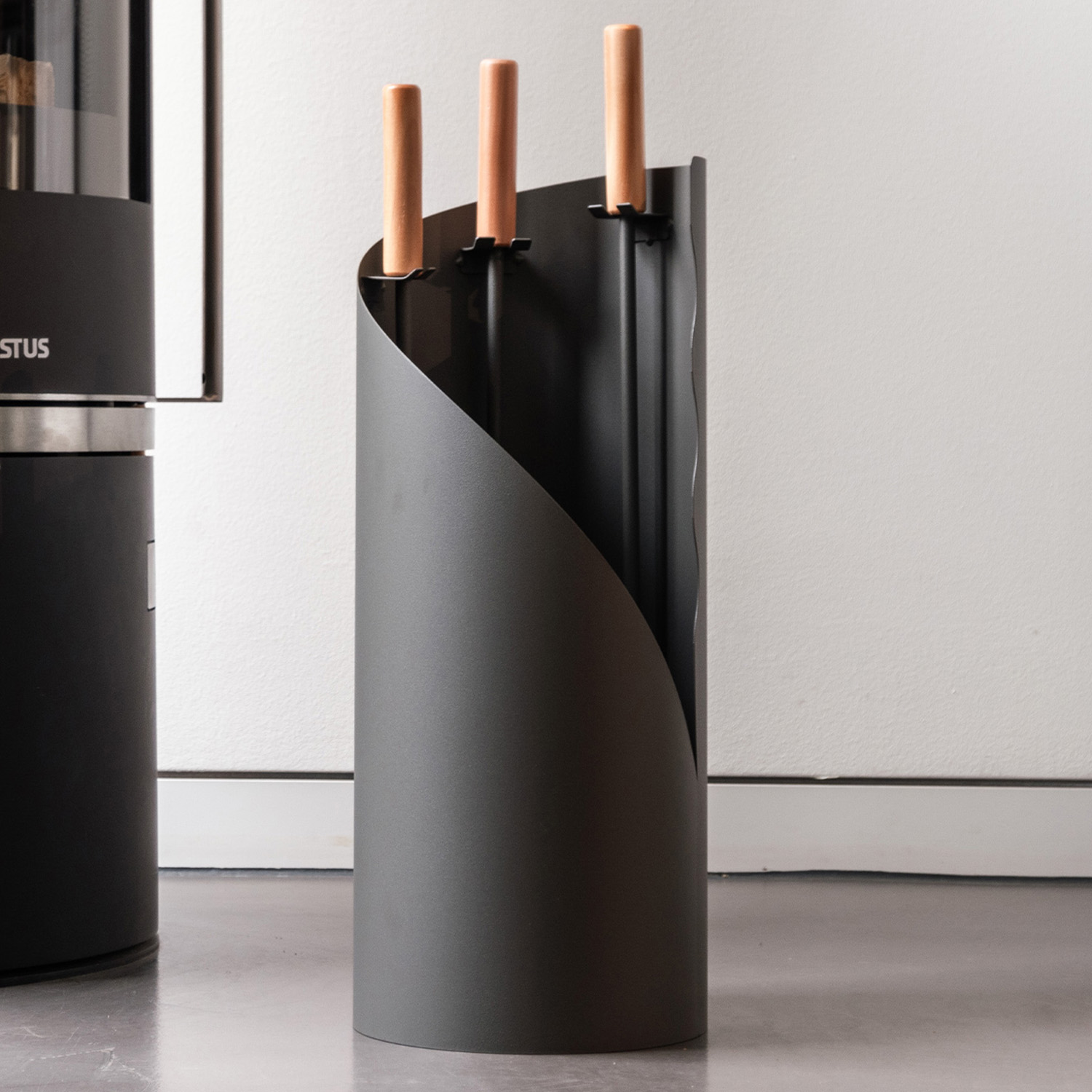 Raik Ensemble d'outils de cheminée avec poignée en bois, 3 pièces, gris + Allume-feu bio RITZ