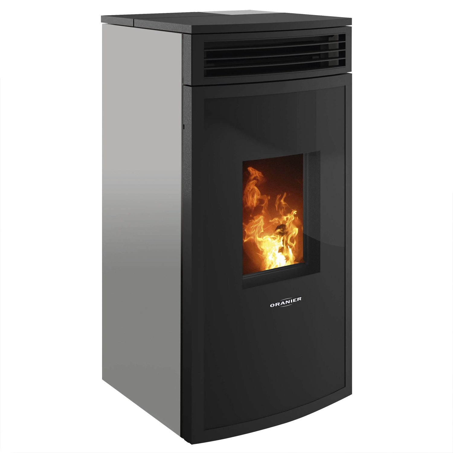 Oranier Neta poêle à granulés acier taupe, sortie de fumée supérieure