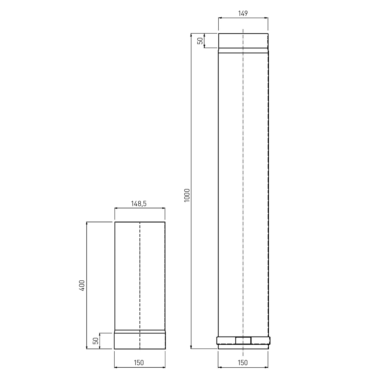 Tube de fumée / Tuyau de poêle émaillé 150 mm - Longueur 1000 mm Tube télescopique blanc