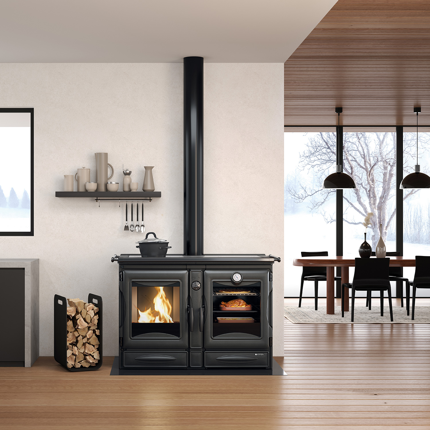 La cuisinière à bois La Nordica Prestige Line Alaska noire vitrée