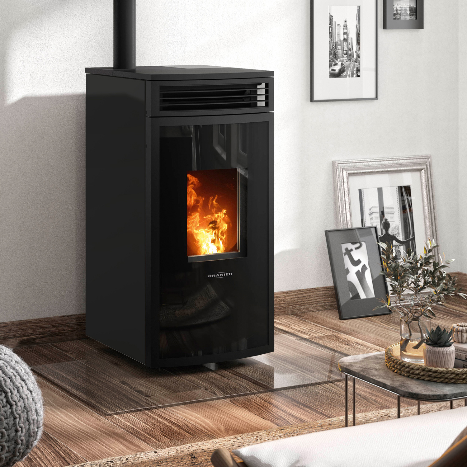 Oranier Neta poêle à granulés en acier noir, évacuation des fumées par le haut