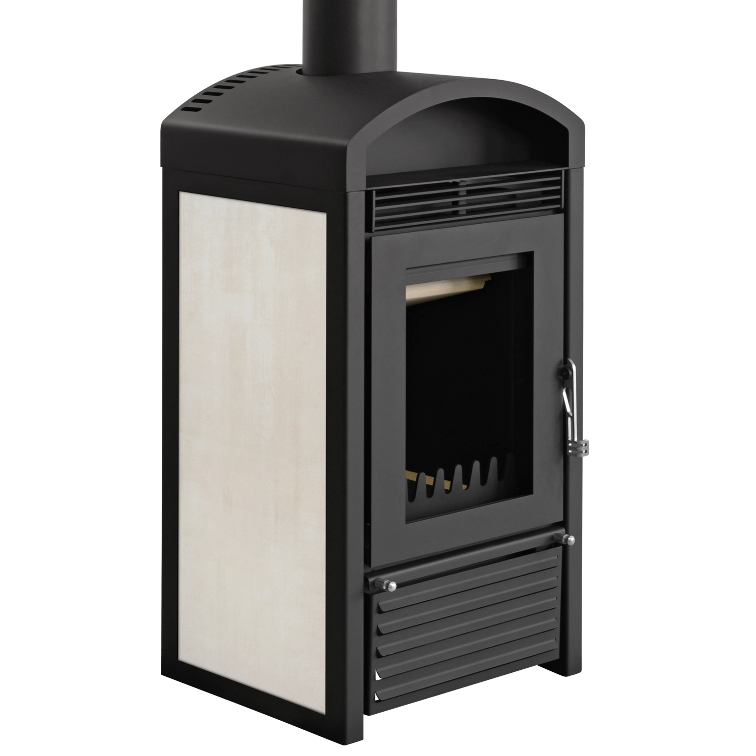 Schmitzker Marbella Mini Céramique Beige Poêle à bois bouilleur - Ensemble complet avec ballon tampon TPSM 300L, y compris isolation