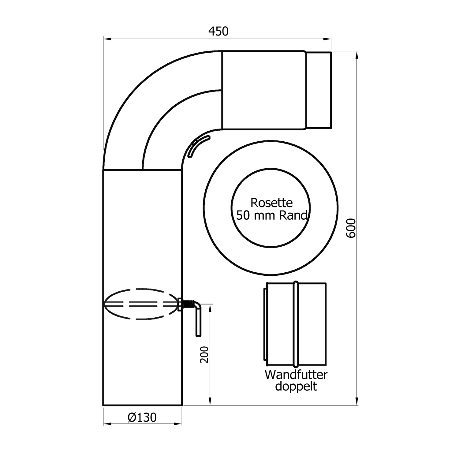 Raik Basic Ensemble de coudes de tuyau de fumée 130mm noir FULLFORM rond pour tuyau de fumée / conduit de fumée