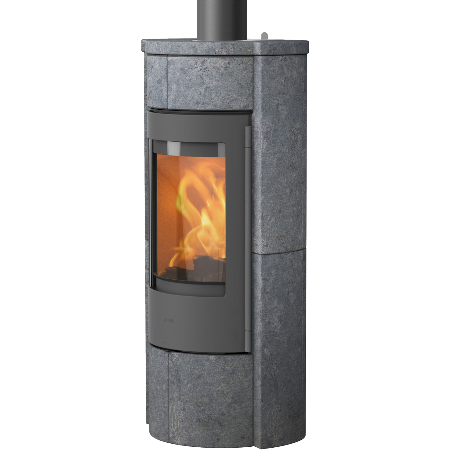 Poêle à bois Lotus Prestige M Gris/Pierre ollaire, évacuation des fumées par le haut