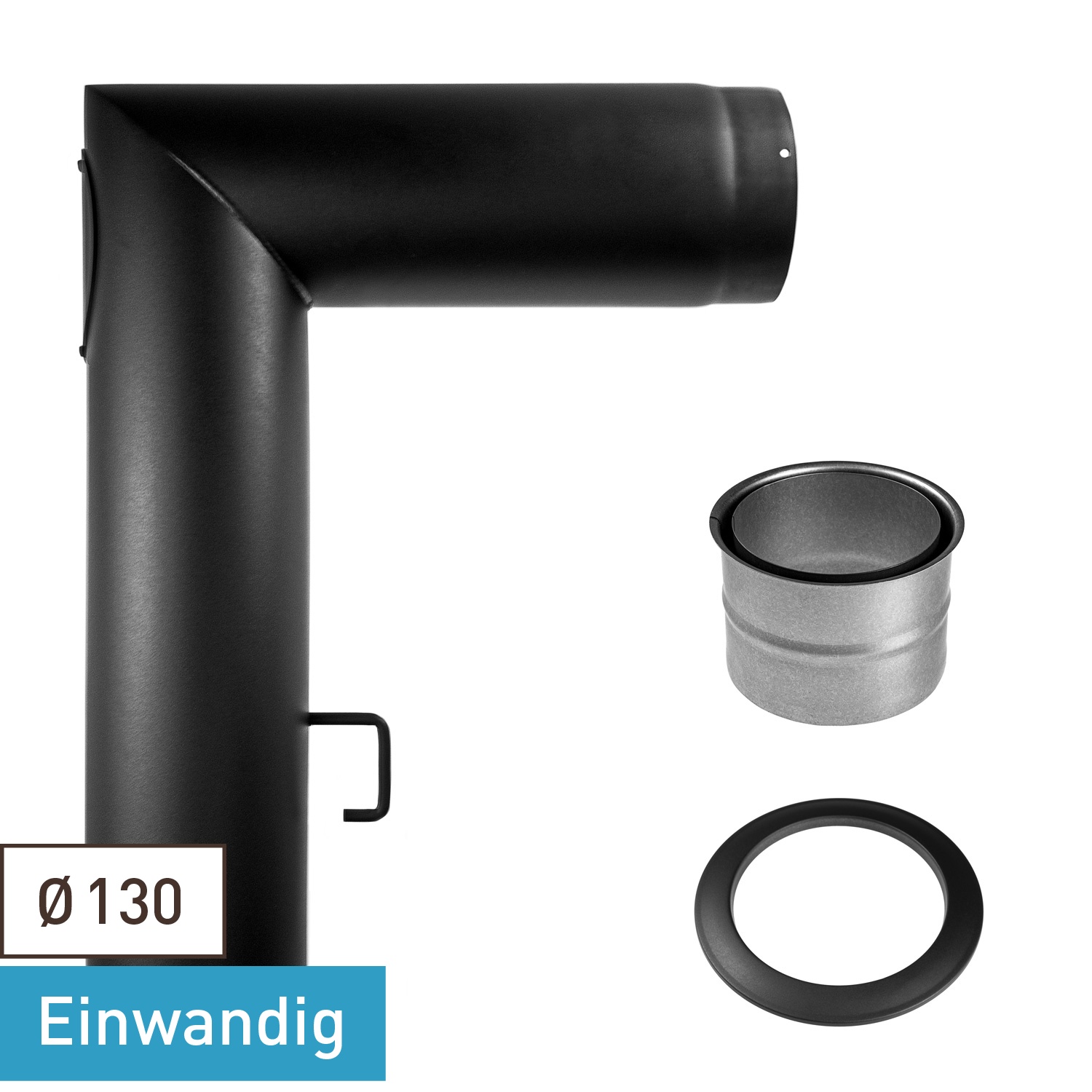Raik Basic ensemble de coude de tuyau de fumée 130mm noir 2 pièces – angulaire pour tuyau de fumée / conduit de fumée