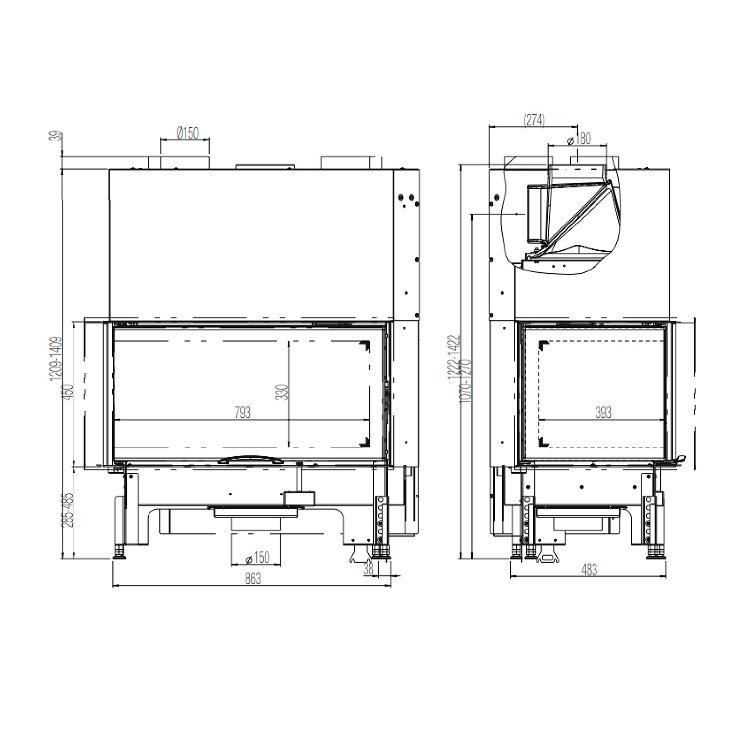 Austroflamm 89x49x45 S 2.0 Insert de cheminée angle gauche