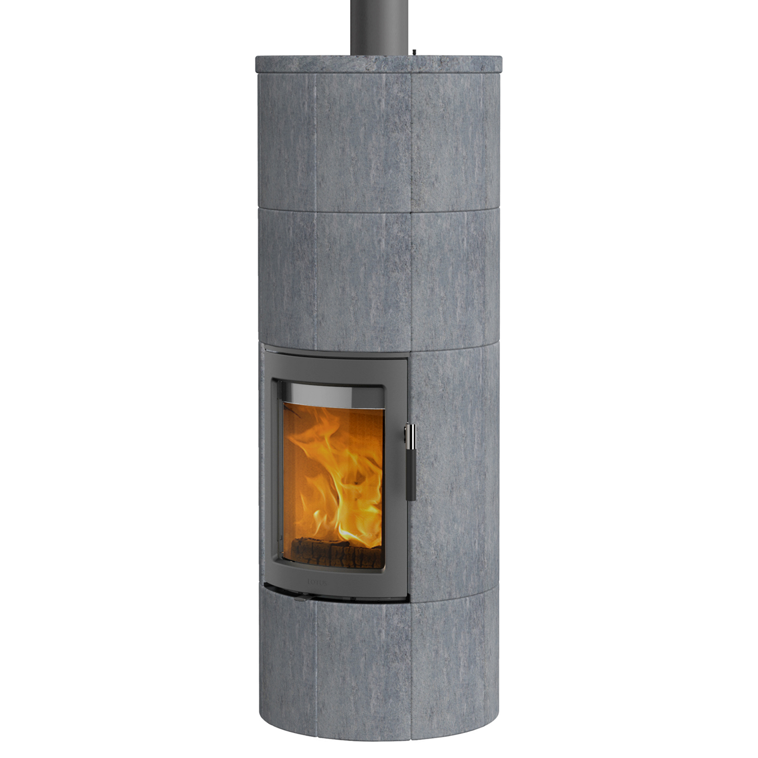 Poêle à bois Lotus Maestro 2 en stéatite, porte grise, évacuation des fumées par le haut