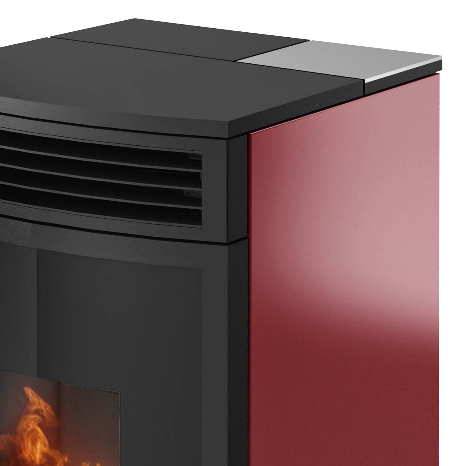 Oranier Neta poêle à granulés acier bordeaux, sortie de fumée par le haut