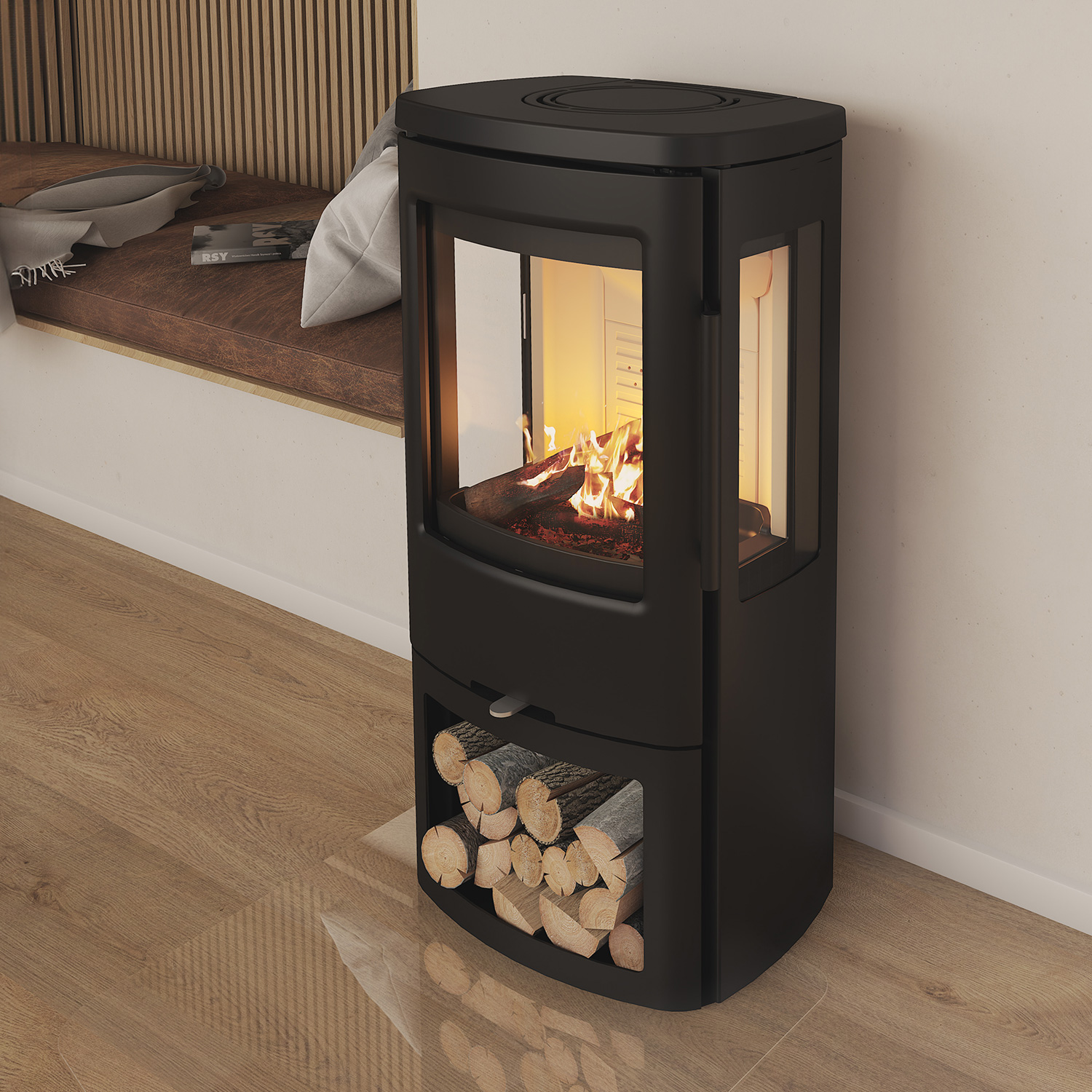 Poêle à bois TermaTech TT44G en acier avec vitres latérales