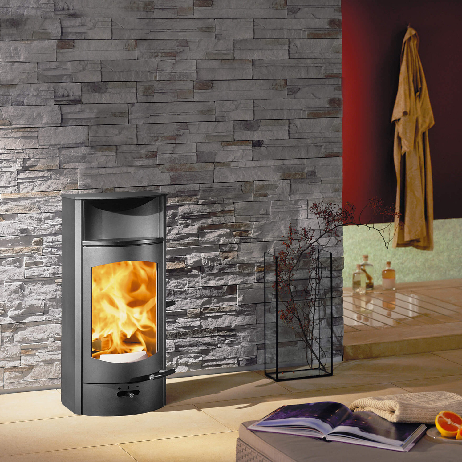 Austroflamm Flok 2.0 Poêle à bois Acier Noir, Raccordement arrière