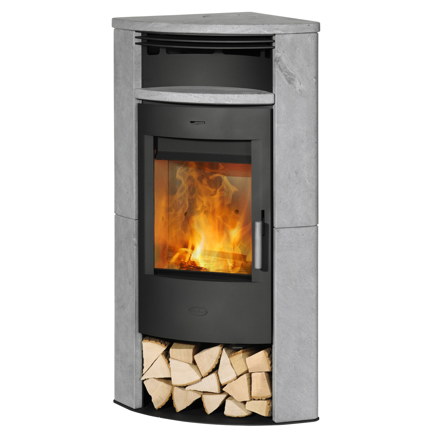 Fireplace Malta Poêle à bois d'angle Acier Noir | Pierre ollaire
