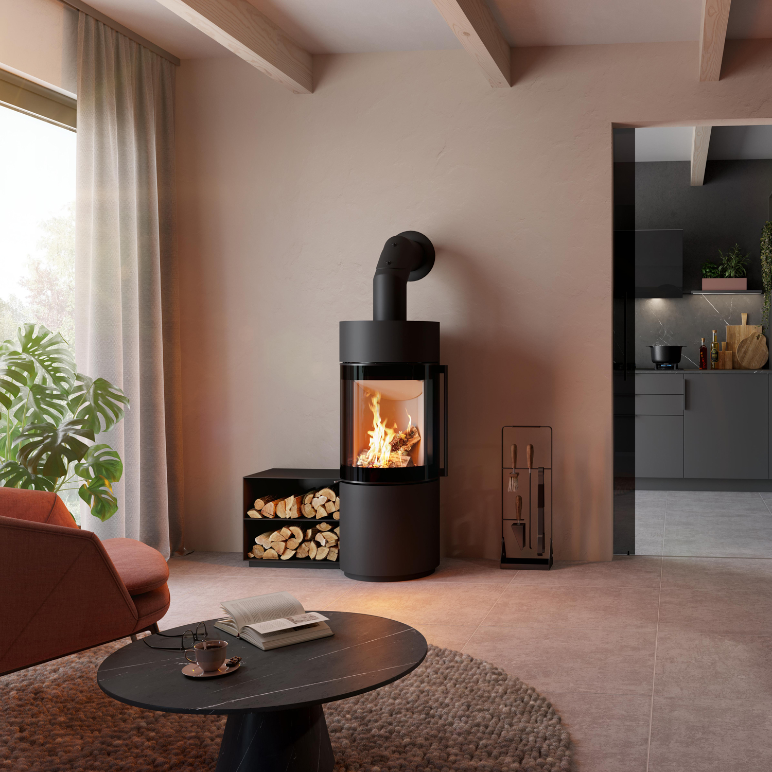 Casier à bois Spartherm pour Passo XS côté gauche Nero