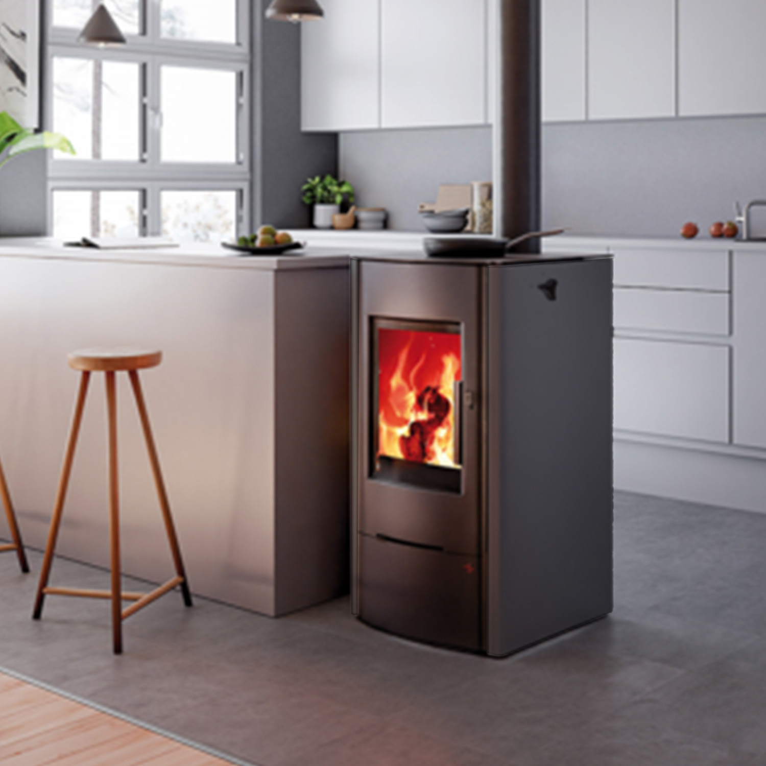 Haas+Sohn ELLMAU COOK easy poêle à bois avec plaque de cuisson vitrocéramique perle-noir