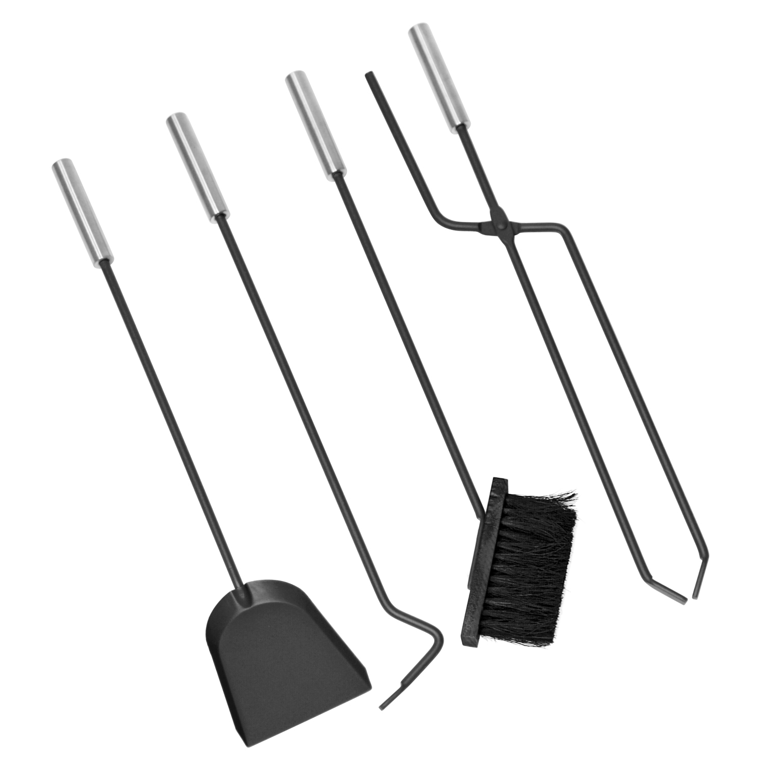 Ensemble d'accessoires de cheminée Albert, 4 pièces, noir, poignées en acier inoxydable, 66 cm