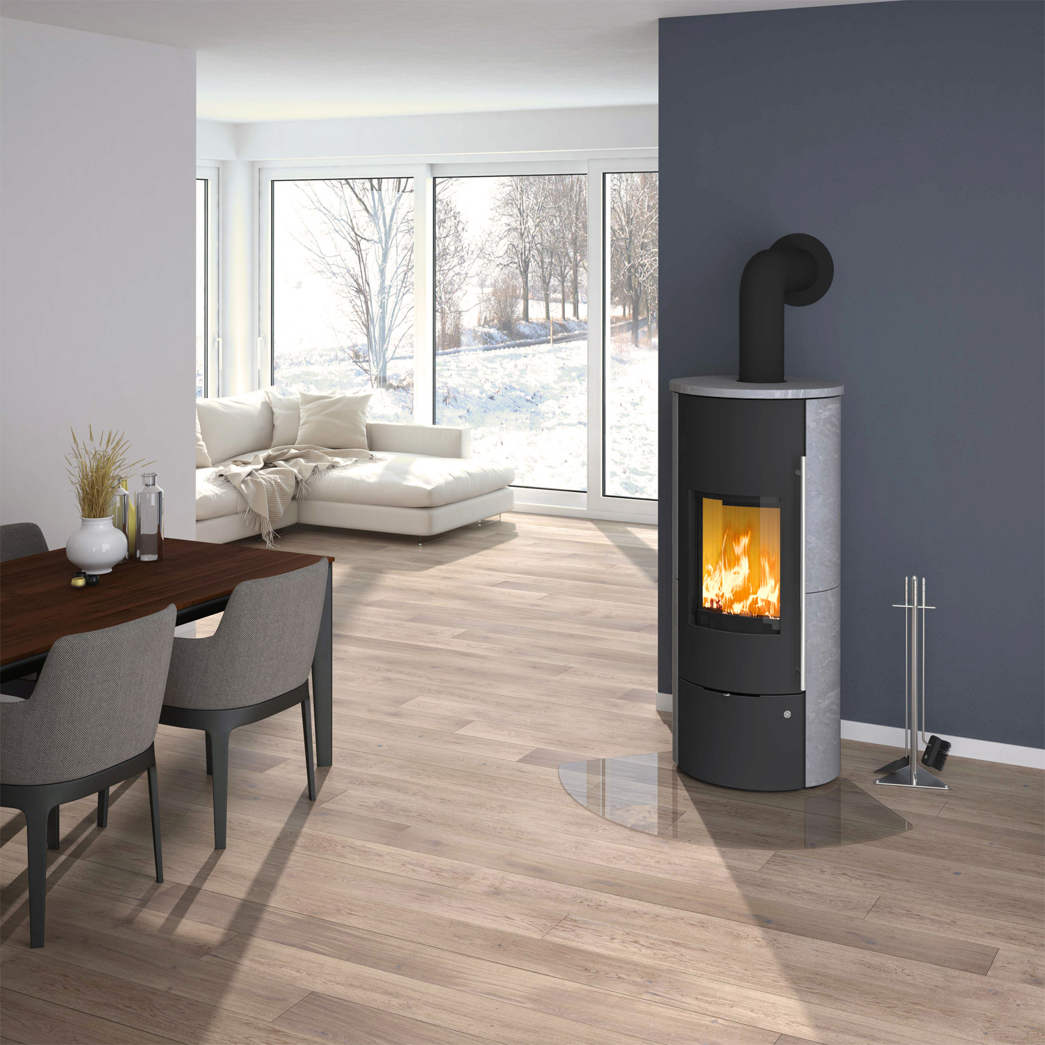 Olsberg Tolima Aqua II Compact Poêle à bois avec échangeur d'eau Acier Noir | Revêtement en pierre naturelle Serpentine