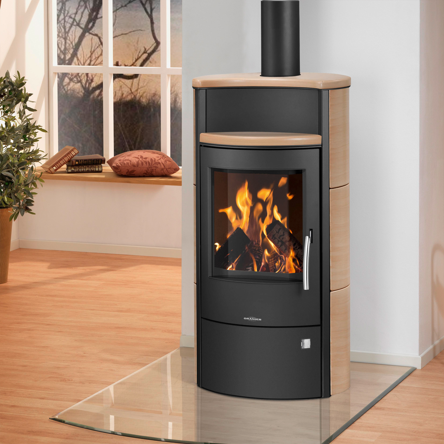 Oranier Pori 7 Poêle à bois Acier Noir / Carrelage Corretto
