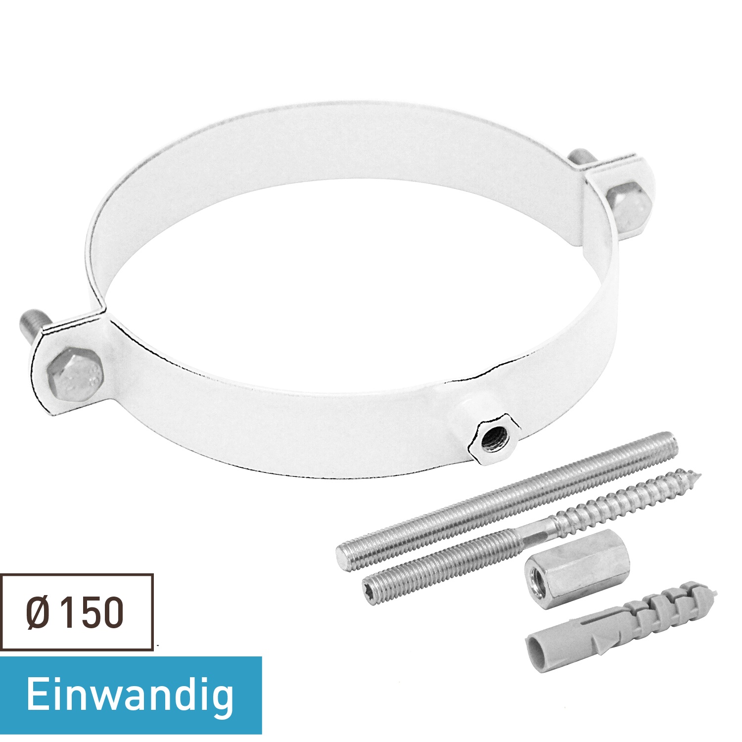 Collier de serrage pour conduit de fumée / tuyau de poêle émaillé 150 mm - Blanc