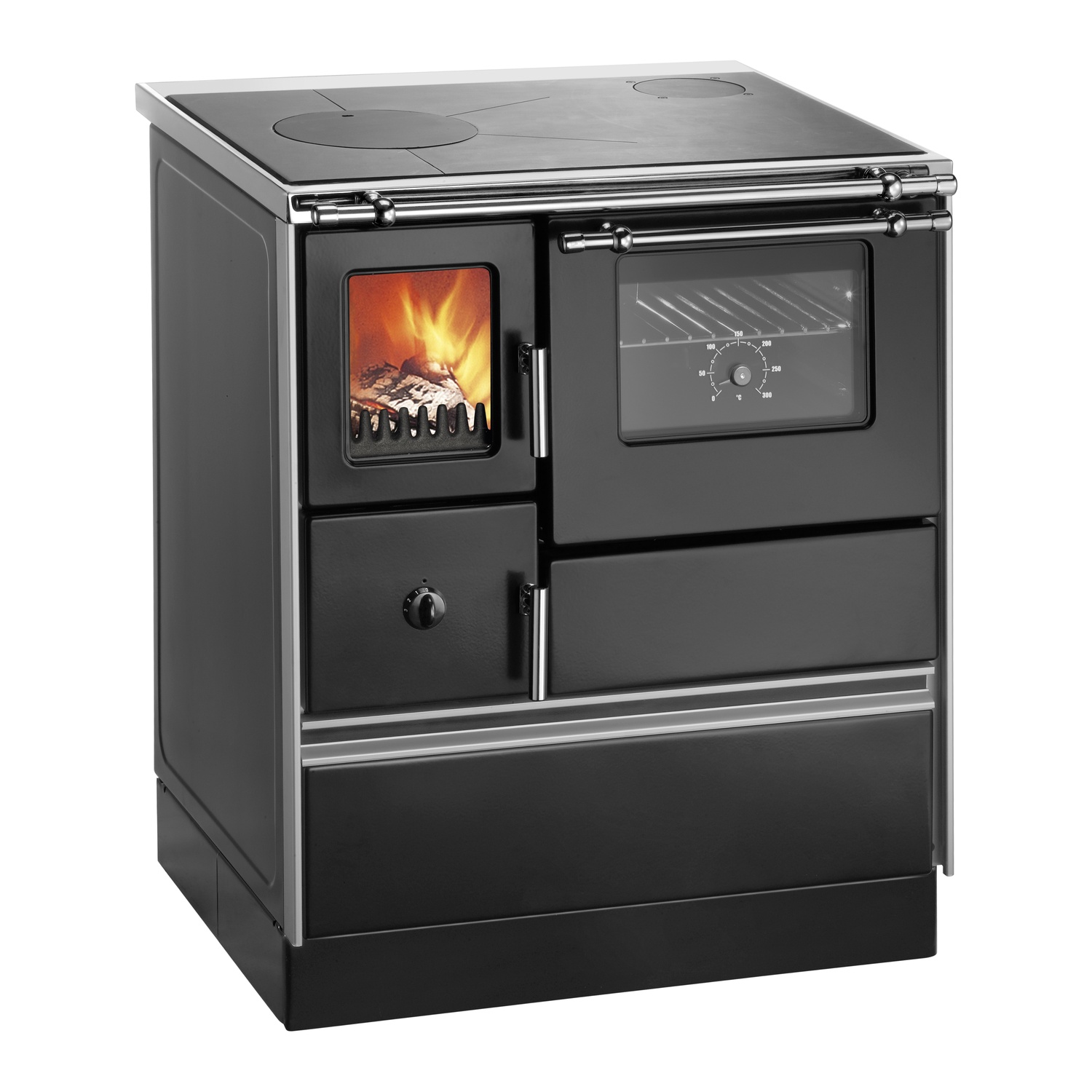 Westminster cuisinière à bois K 76F-70 avec fenêtre noir raccordement tuyaux à droite