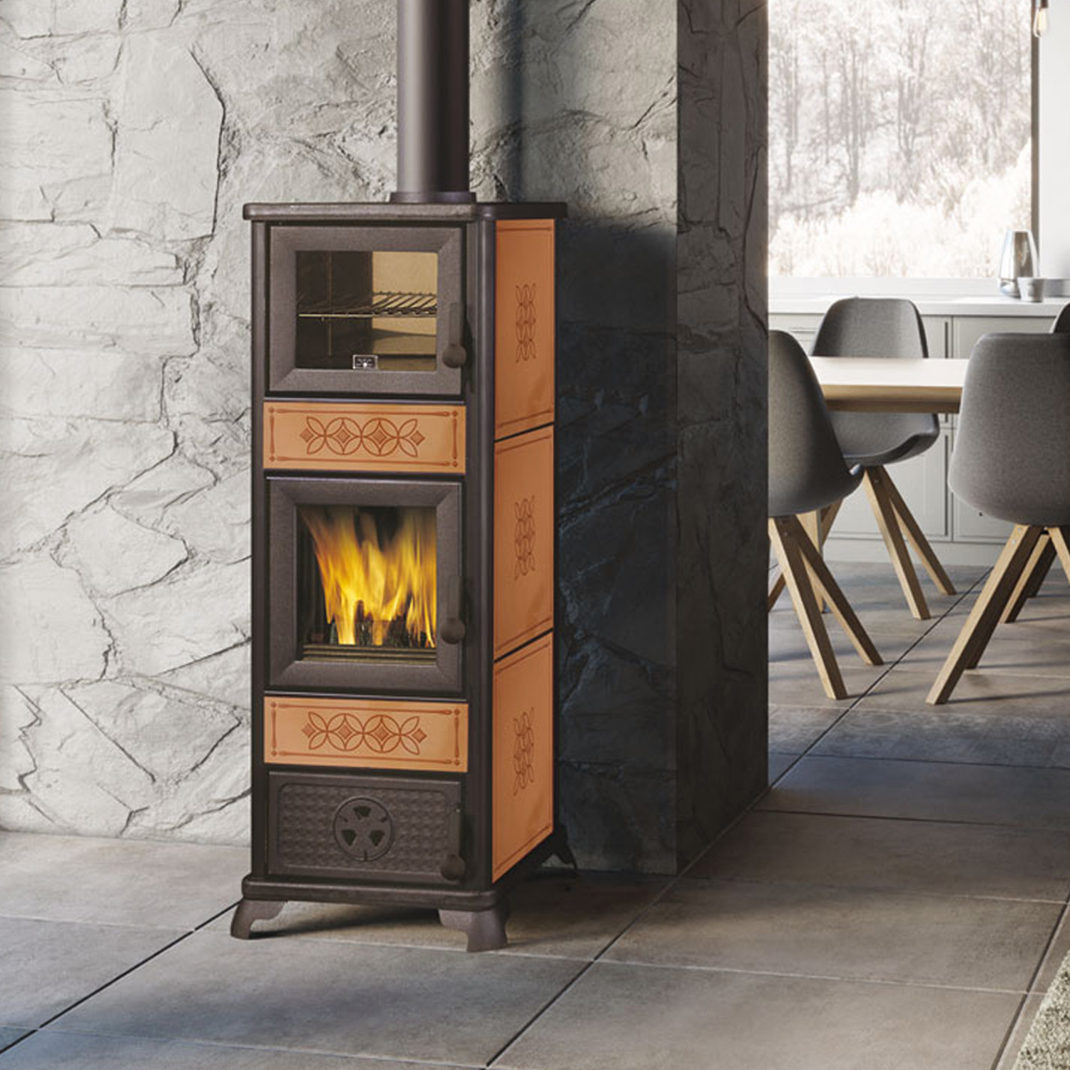 EK63 Decor C Evo Poêle à bois céramique cuir