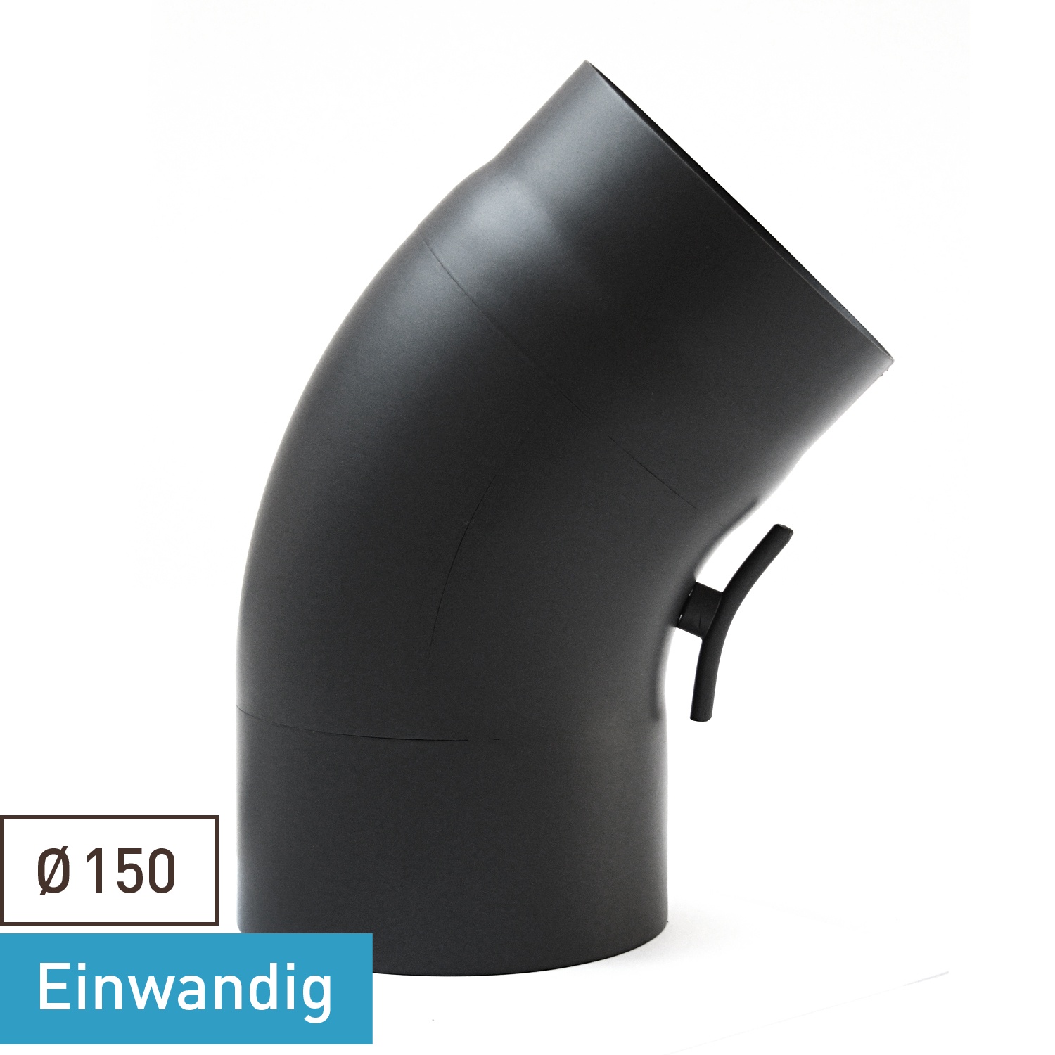 Raik Basic coude de tuyau de fumée 150mm noir 45° étiré avec porte pour tuyau de fumée / conduit de fumée