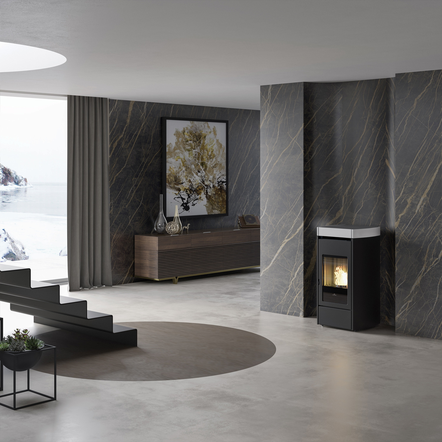 Edilkamin Lena poêle à granulés acier noir / céramique blanche 2022