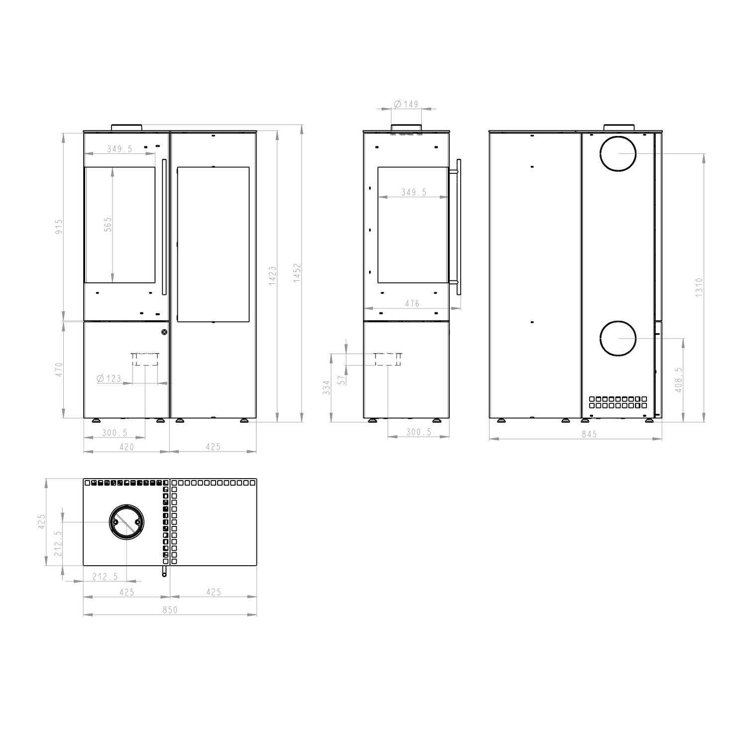 Olsberg Ipala Smart Compact poêle à bois en acier noir, charnière de porte à gauche, porte en acier avec étagère en bois à droite