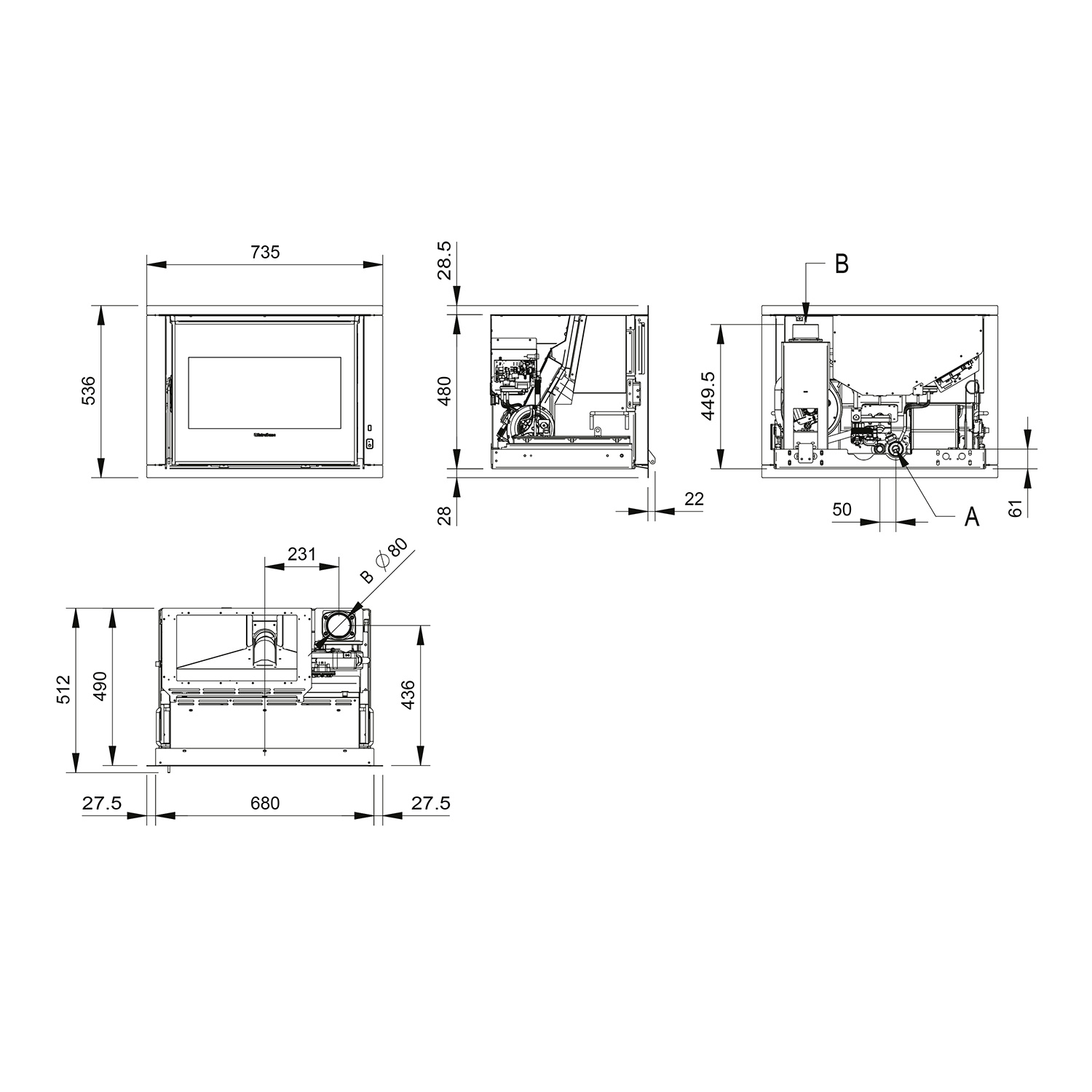 Extraflame Comfort P70 H49 16 insert de cheminée à granulés