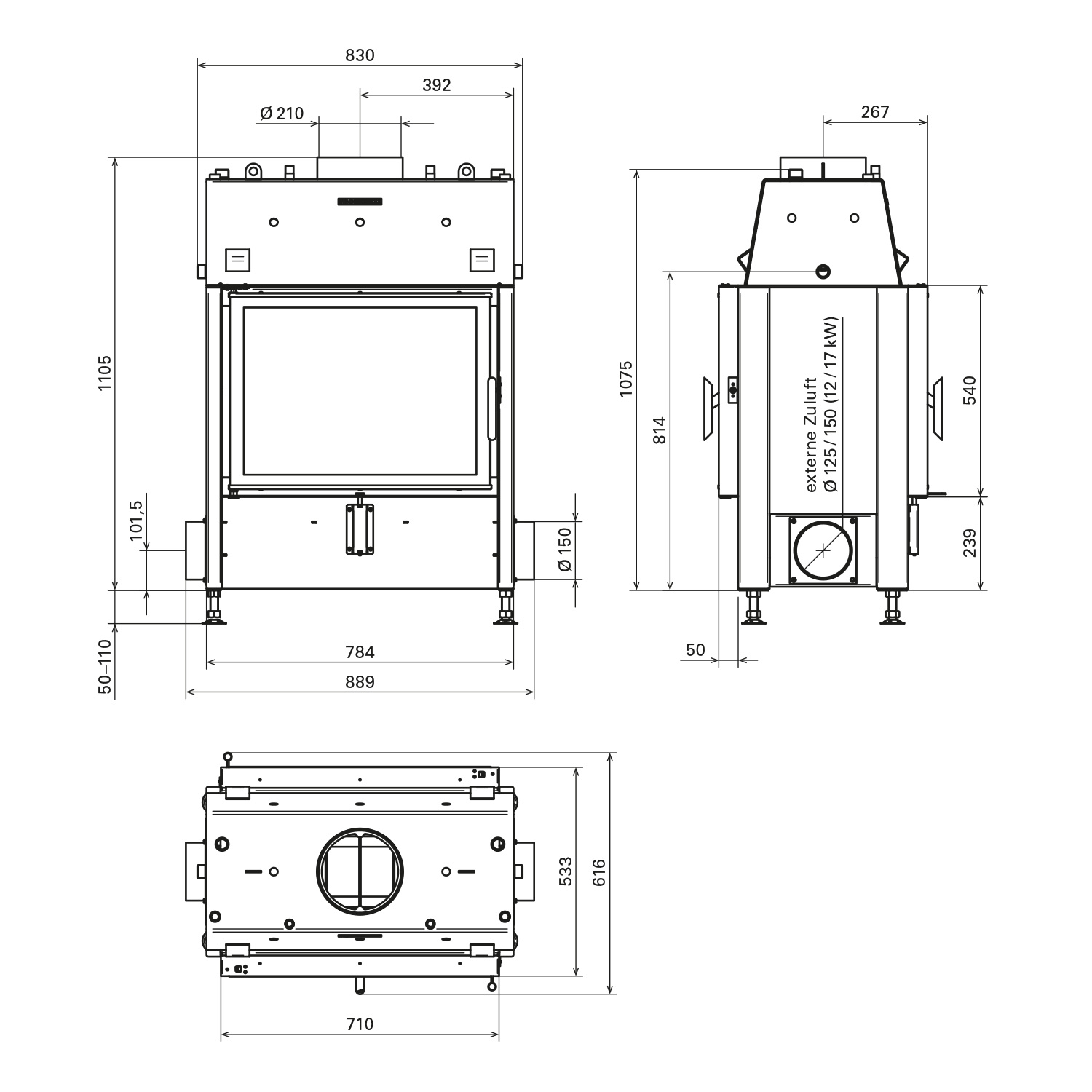 Schmitzker No3 12 kW Insert de cheminée à eau
