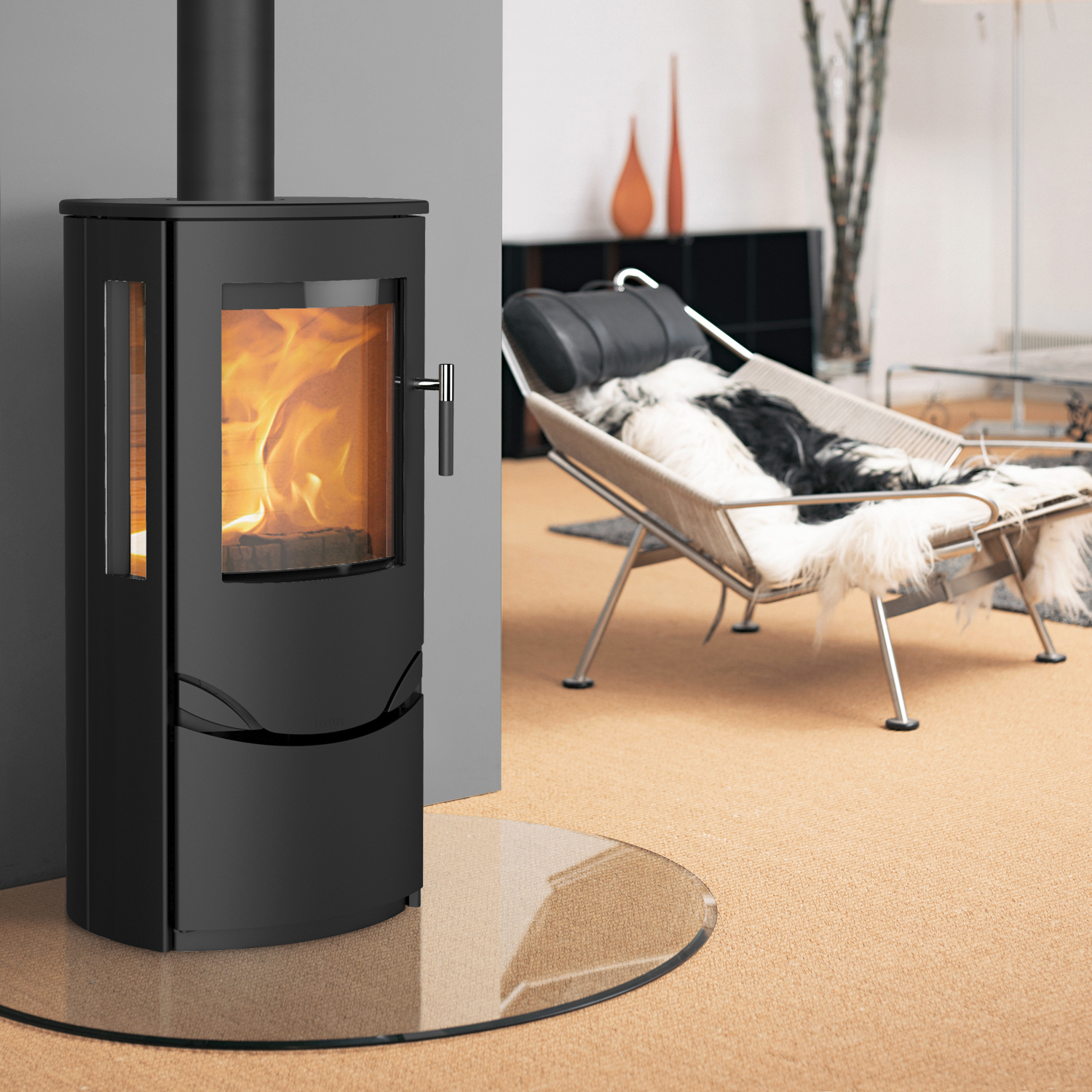 Poêle à bois Lotus Prio 6 Noir, évacuation des fumées par le haut Poêle à bois Lotus Prio 6 Noir, évacuation des fumées par le haut