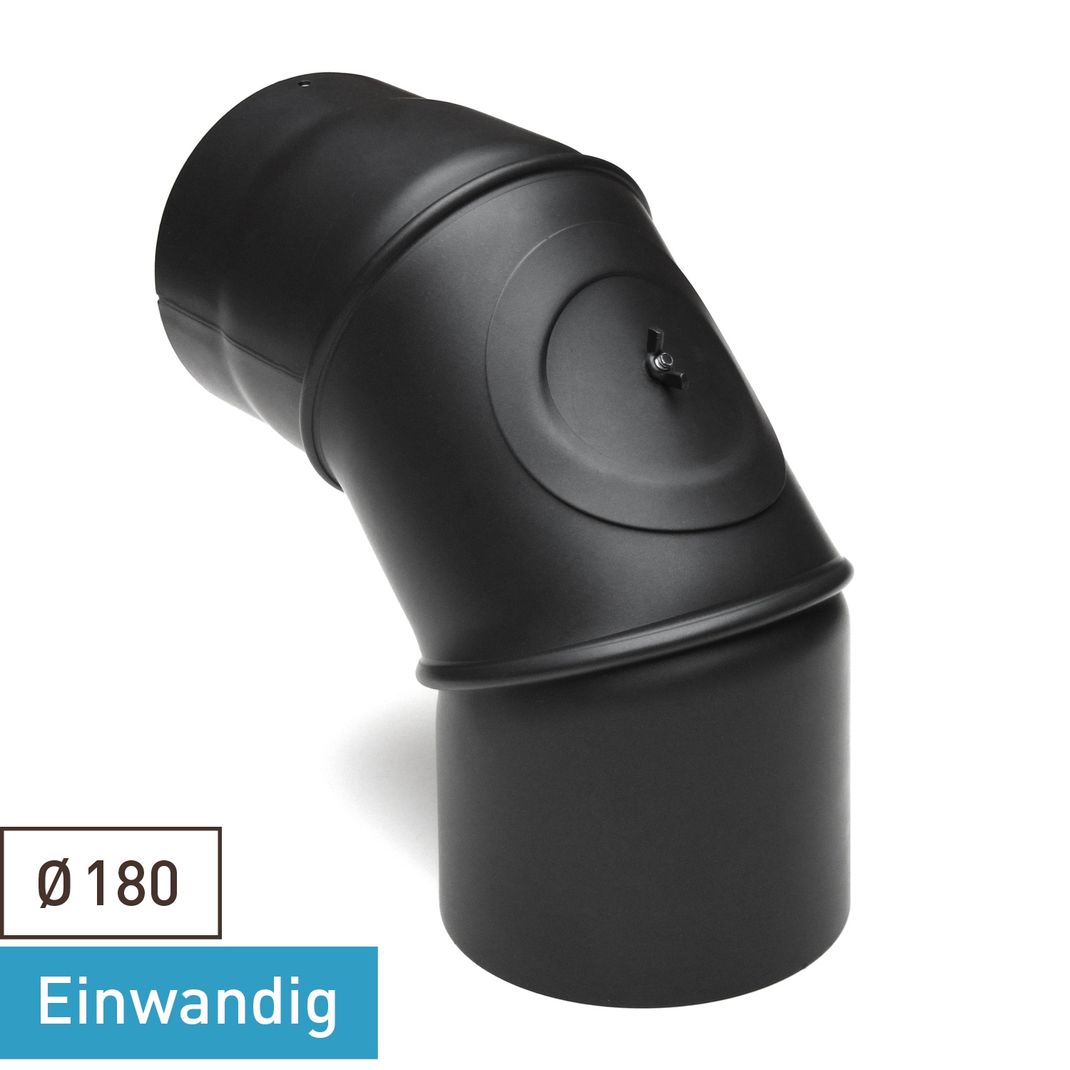 Raik Basic coude de tuyau de fumée 180mm noir 0–90° avec porte pour tuyau de fumée / conduit de fumée