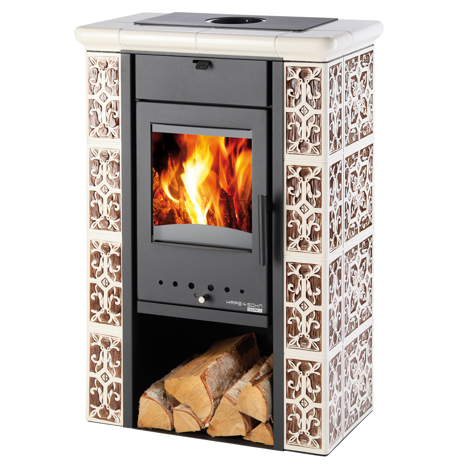 Haas+Sohn Tirol Poêle à bois Noir perle / Marron-blanc