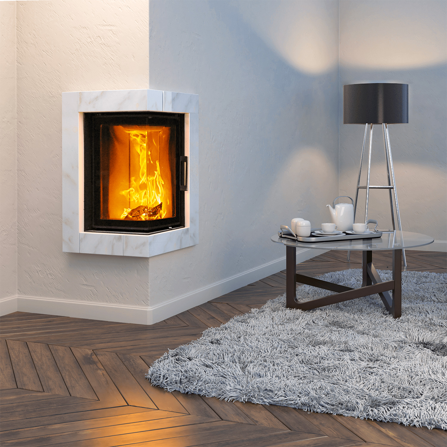 Austroflamm 38x38x57 K 2.0 Insert de cheminée angle gauche