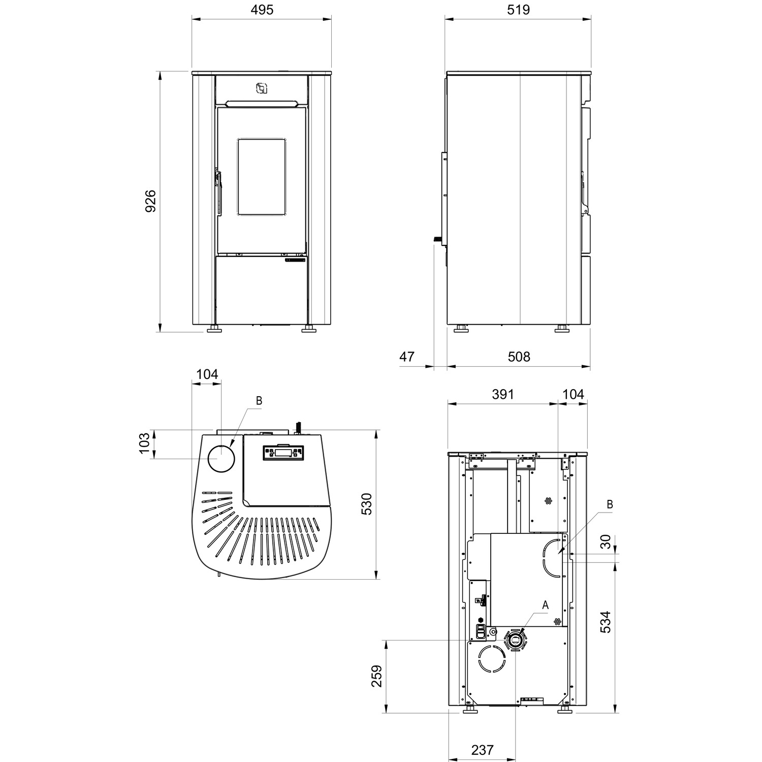 Extraflame Angelica Junior Poêle à pellets ivoire – façade fonte, Wi-Fi, MFB