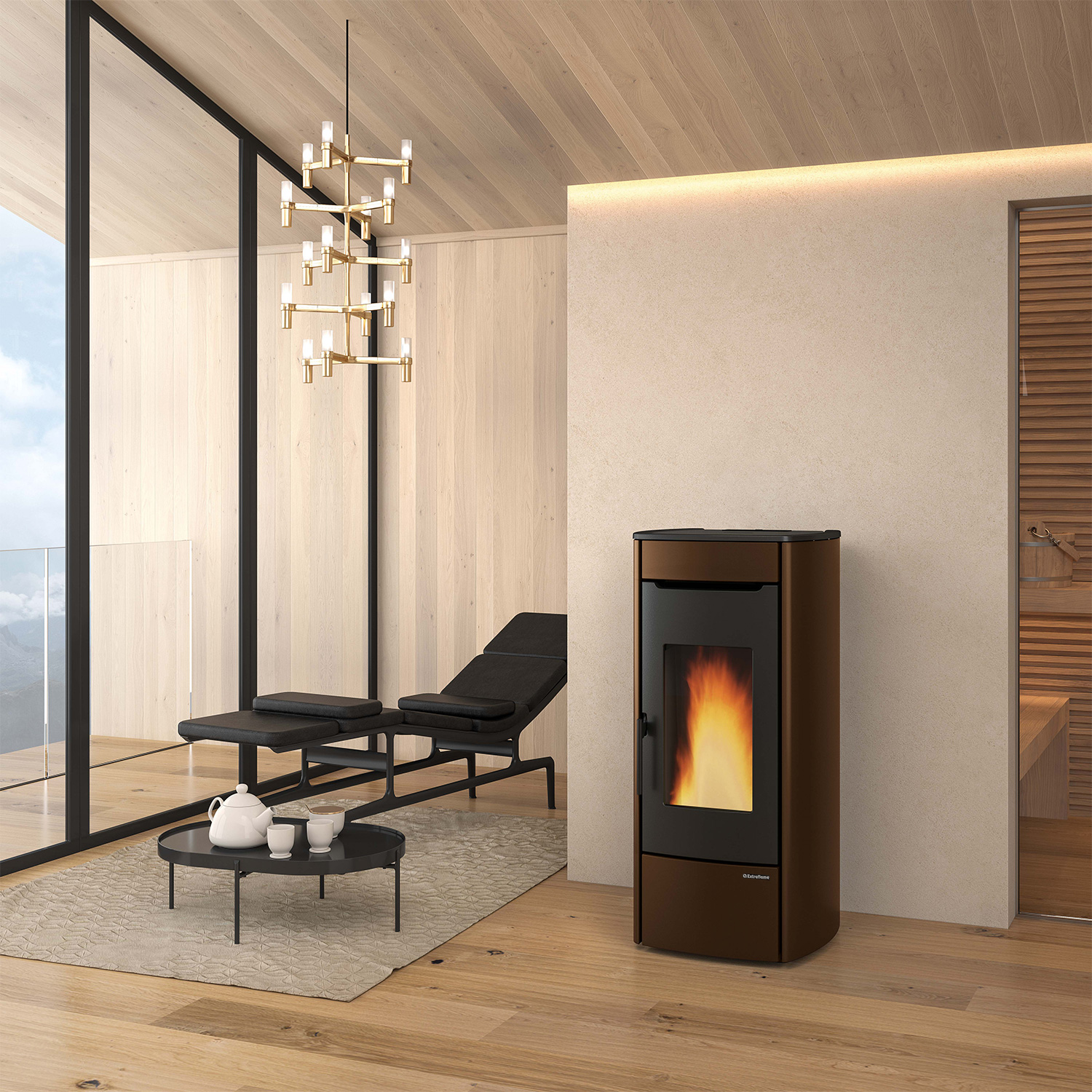 Extraflame Marina Idro H13 poêle à granulés bouilleur acier bronze