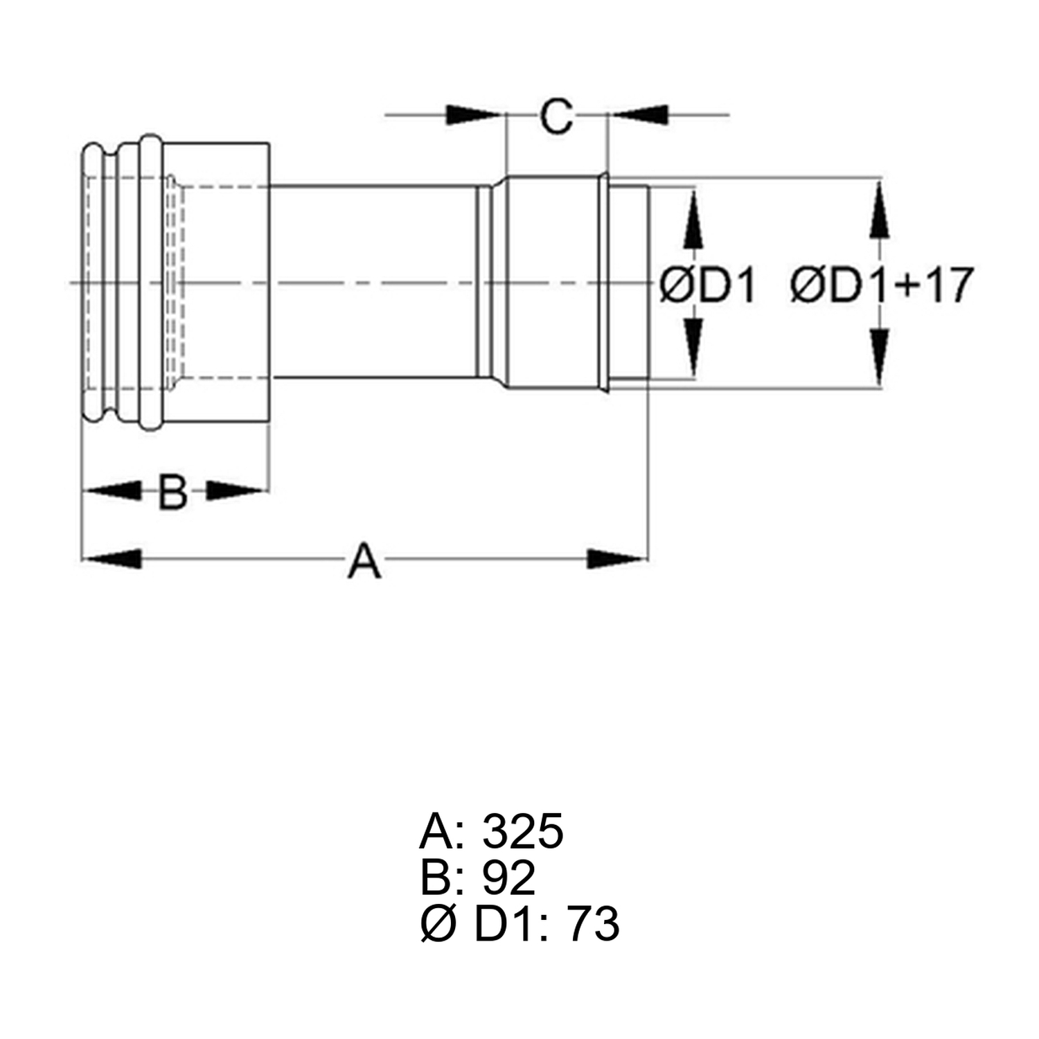 Schiedel raccord Ø80 simple paroi, recoupable pour ICS Ø130 mm double paroi brillant