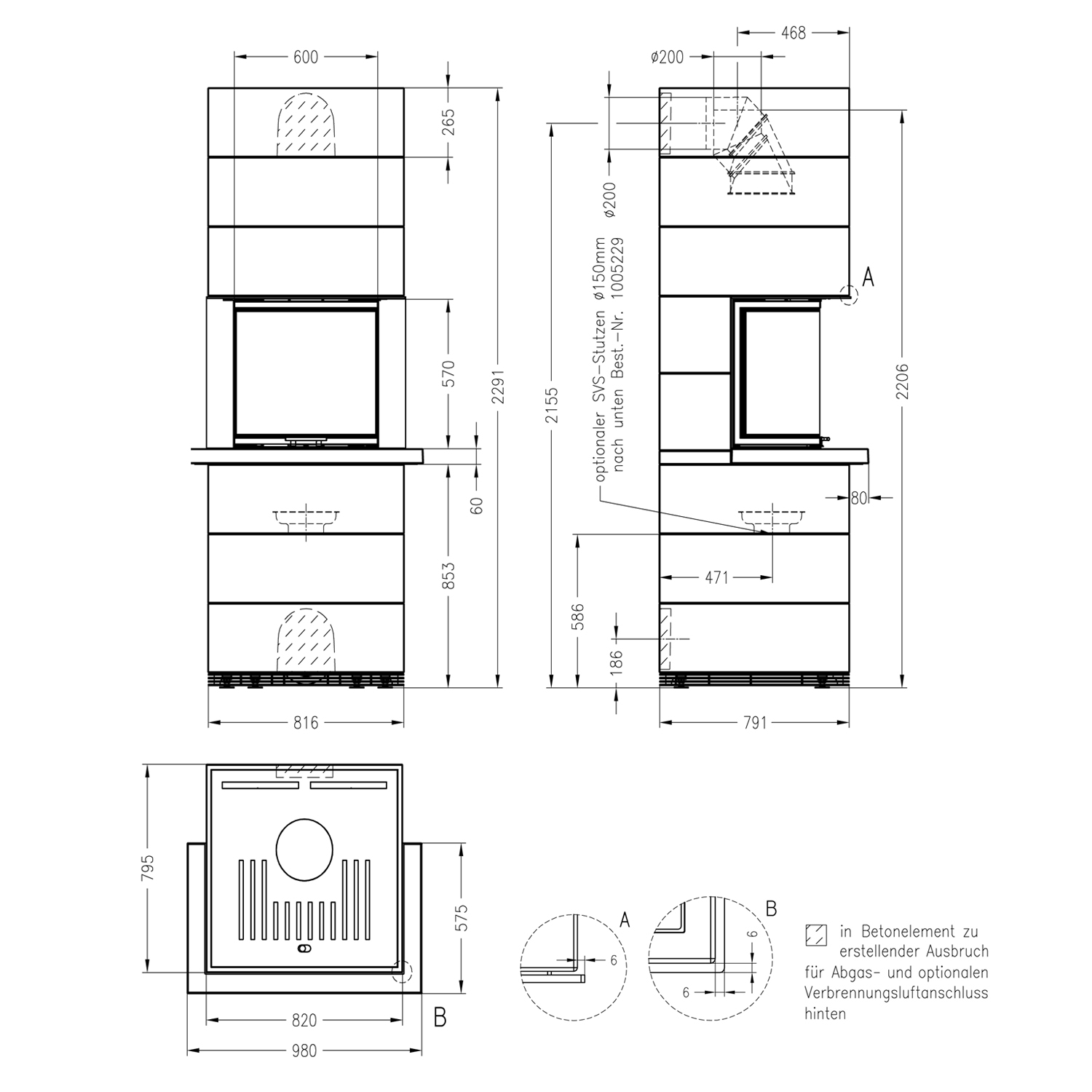 Spartherm Kit de cheminée SIM 3/3/Arte 3RL-60h-4S Nature