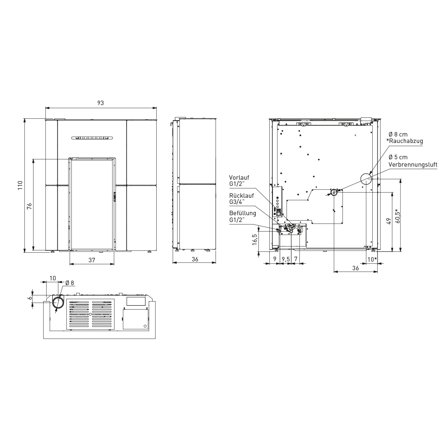 Edilkamin Blade H 15 Evo poêle à granulés bouilleur acier / verre noir