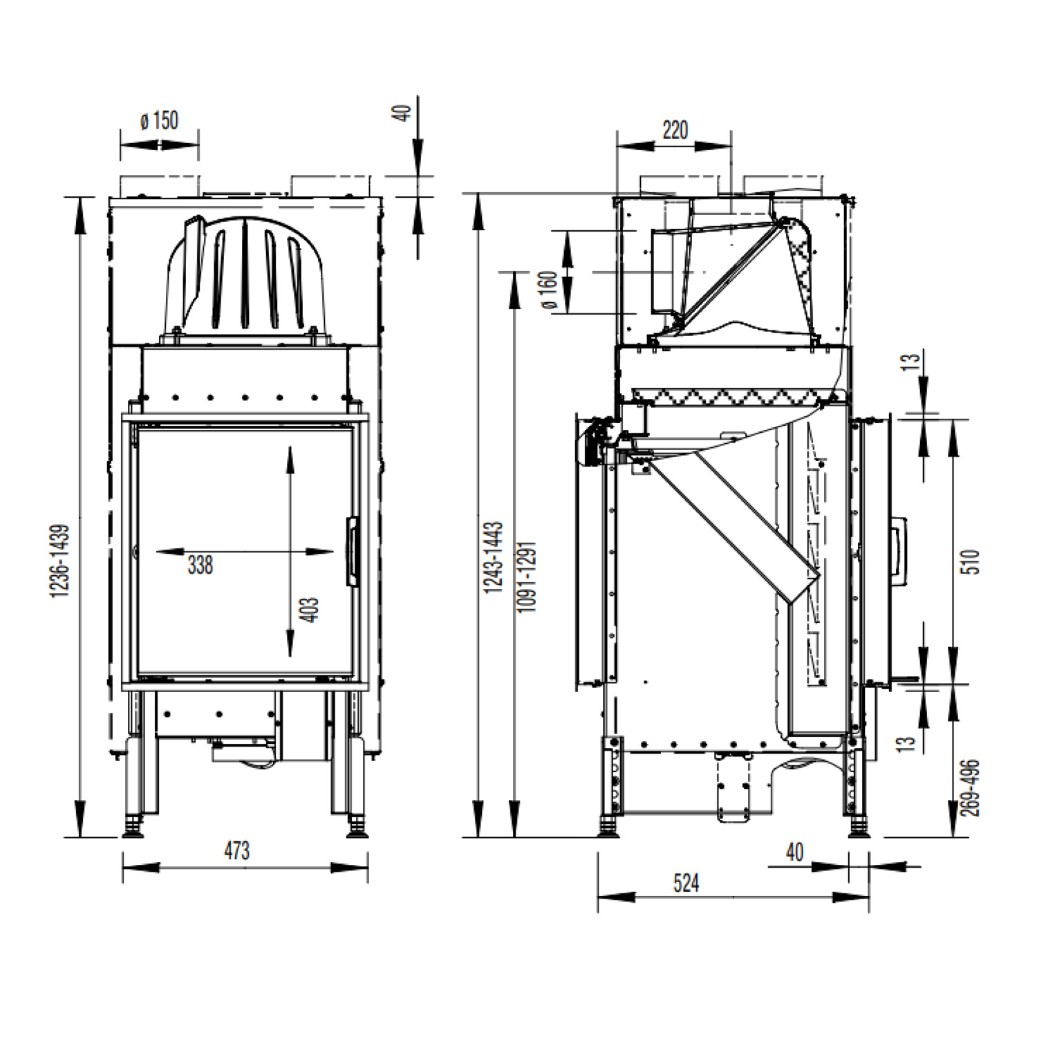 Austroflamm 45x51 K II Insert de cheminée tunnel