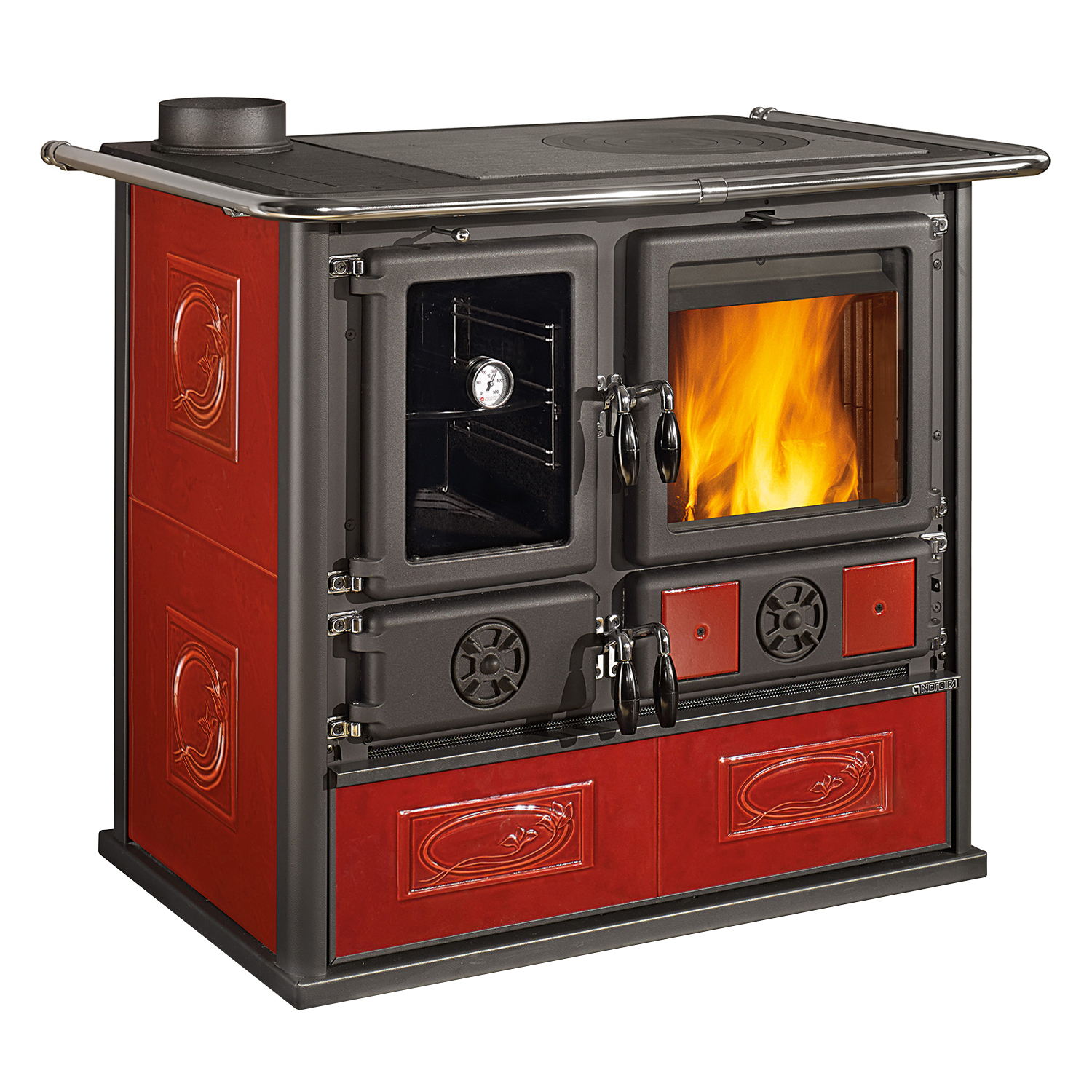 La cuisinière à bois La Nordica Rosa Reverse Sinistra Liberty Bordeaux