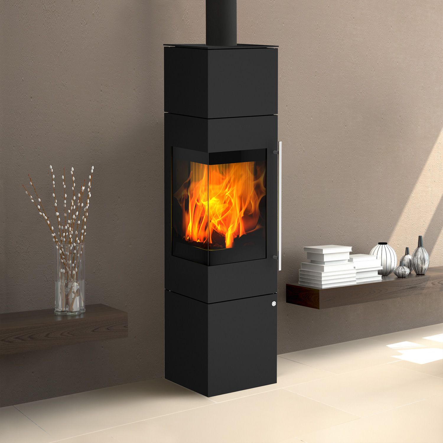 Olsberg Ipala Smart Compact poêle à bois avec ouverture de porte à gauche et module PowerBloc!